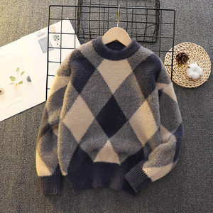 
Autumn and winter style boy sweater children's thick pullover knit handsome boy Korean style mink velvet warm sweater men