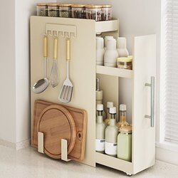 Kitchen Spice Rack, Multifunctional Pull-Out Oil, Salt, Sauce, and Vinegar Seasoning Jar Storage Box, Countertop Storage Cabinet