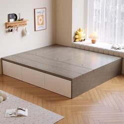 [Hong Kong ] Solid Wood Tatami Multifunctional Bedroom Home Storage Single Floor Bed for Adults and Children, Customizable