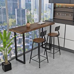 Retro Solid Wood Bar Table for Home Use, Simple Balcony Window-Side Table, High Table, Wall-Mounted Long Table, Bar Table and Chair Set