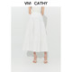 VIVICATHY2025 Summer Gentle Sweet A-line White Slim Elastic Waist Spliced ​​Skirt