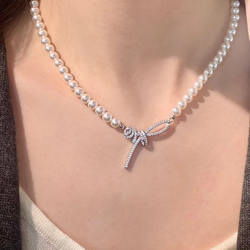 Kenla High-End Rose Ribbon Necklace, Light Luxury and Elegant Style, Swarovski Pearl Clavicle Chain, Autumn and Winter Accessories