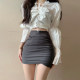 Gray suit bag hip skirt Female skirt 2023 Korean version of high -waisted tight folds irregular one step skirt spring