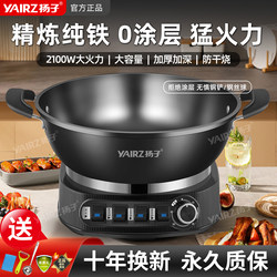 Yangzi Electric Frying Pan, Cast Iron Non-Coated Non-Stick Pan, Multi-Functional Cooking and Steaming All-In-One Electric Steamer, Electric Hot Pot