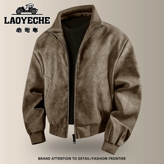 
Classic car American retro texture design PU leather jacket men's multi-pocket silhouette mechanical style men's jacket