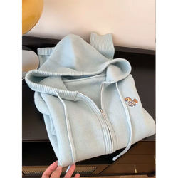 Korean-Style Embroidered Hooded Zip-Up Knit Cardigan for Women, 2026 Autumn and Winter New Style, Super Nice-Looking, Loose and Soft Sweater Jacket