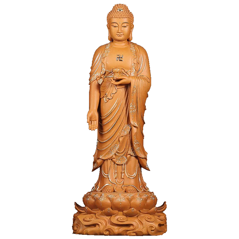 香樟木雕南無阿彌陀佛像居家接引站像銅大擺件觀音西方三聖純-Taobao 