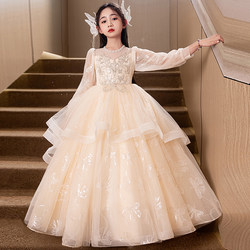 Girls' Hostess Birthday Princess Dress, Children's High-End Light Luxury Niche Stunning Piano Performance Flower Girl Performance Dress