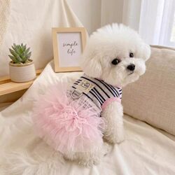 Spring and Summer Breathable Striped Shirts Couple Outfits Pet Dog Cat Princess Style Puffy Skirt Trendy Dress