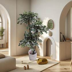 Real plant tree flowers artificial living room fake silk flowers 1.6 meters high 3 poles mosaic banyan tree anchor background