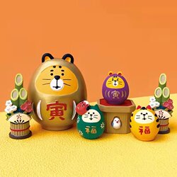 Japanese Zakka Miscellaneous Goods Year of the Tiger Cat Daruma Bell Cat Figurine ins Style Desktop Blind Box Trendy Toy Small Gift