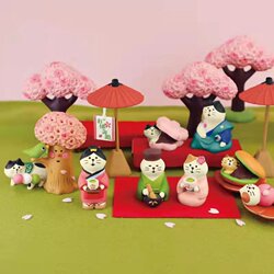 Zakka Japanese-Style Cat-Themed Small Spring Tea House Matcha Cherry Blossom Cute Girly Healing Desktop Ornament Small Gift