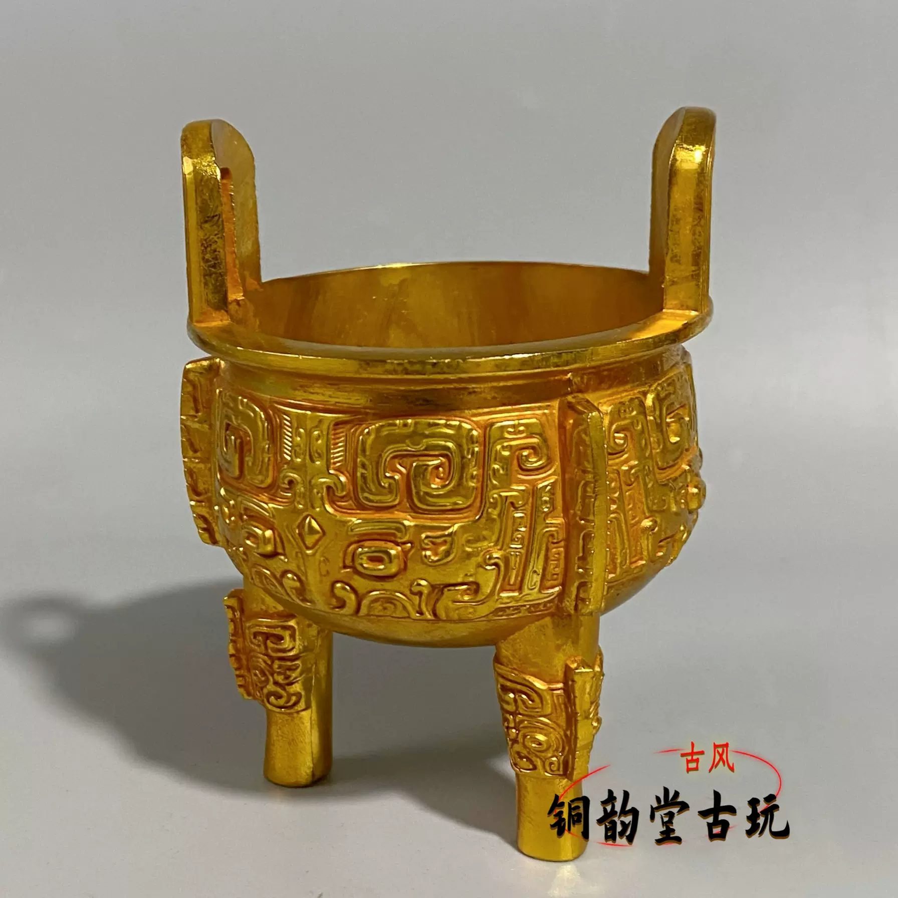 定番人気，大人気 中国古玩 時代 古美術 古銅製 饕餮文三足香炉 箱