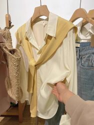 Light Yellow Long-Sleeved Sun Protection Shirt for Women, Summer Chic Niche Design, Thin Tencel Shirt, Loose Outerwear Top