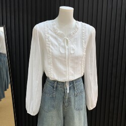 French-Style Lace Collar White Shirt for Women, Early Spring, High-End, Light Luxury, Gentle Style, Unique and Fairy-Like Top