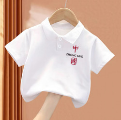 National Day Children's Pure Cotton Short-Sleeved T-Shirt for Boys and Girls, Chinese Style Performance Clothing, Summer Baby Polo Top