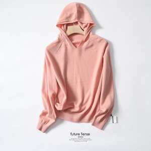 
100% wool seamless knitted hoodie 2025 winter solid color versatile women's hooded simple woolen sweatshirt