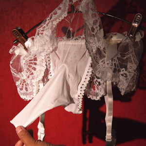 Men's sexy thong panties lace camisling underwear ultra -thin transparent low -waist pseudo pseudo -panties jj set
