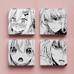 Black and White Japanese-Style Small Mirror, Makeup Mirror, Student Dormitory Folding Mirror, Double-Sided Patterned Handheld Portable Touch-Up Mirror