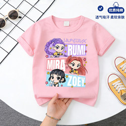 Kpop Hunter Girl Group Pure Cotton Short-Sleeved T-Shirt for Girls, New Summer Children's Clothing, Round Neck Top, Base Shirt