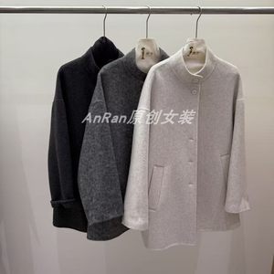Double-sided cashmere coat 2025 autumn and winter new fashion casual stand collar mid-length small woolen coat for women
