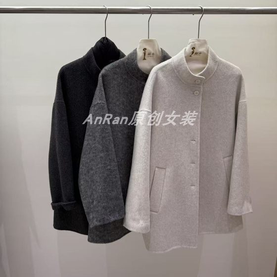 Double-sided cashmere coat 2025 autumn and winter new fashion casual stand collar mid-length small woolen coat for women