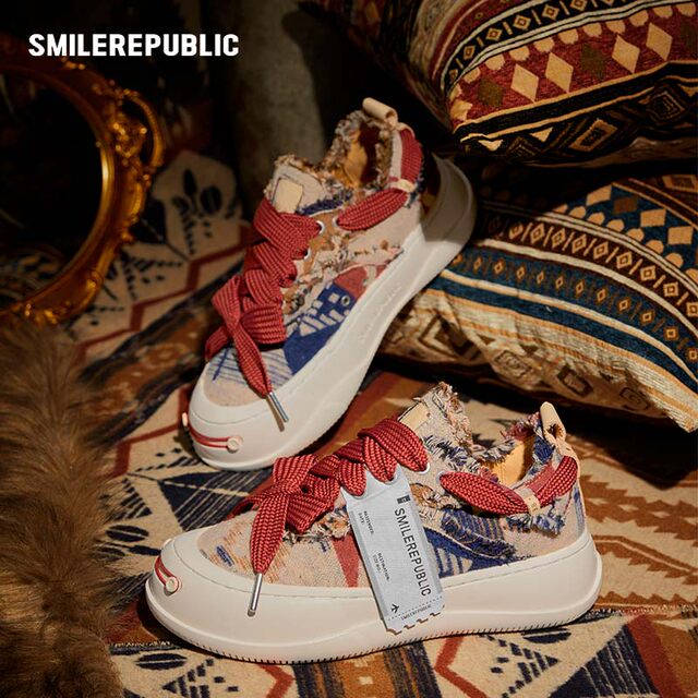 Smilerepublic national cloth smiley heightened thick-soled canvas shoes for men and women