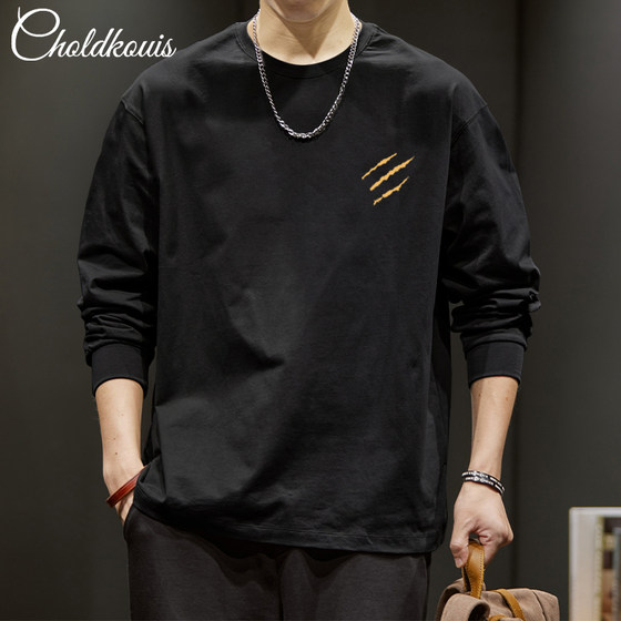 
Long-sleeved T-shirt for men in spring and autumn 2026 new 260g heavy-weight bottoming shirt sweatshirt for men pure cotton large size loose round neck