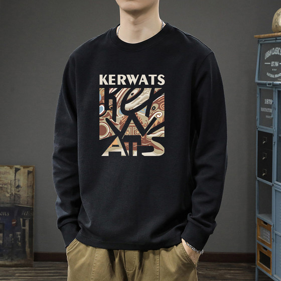 
2026 new 260g pure cotton long-sleeved T-shirt men's spring and autumn round neck all-match sweatshirt trendy brand loose bottoming shirt