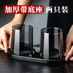 High-End Hotel Mouthwash Cup Set with Storage Tray, Black Glass Toothbrush Cup for Guesthouses, Couple's Home Use