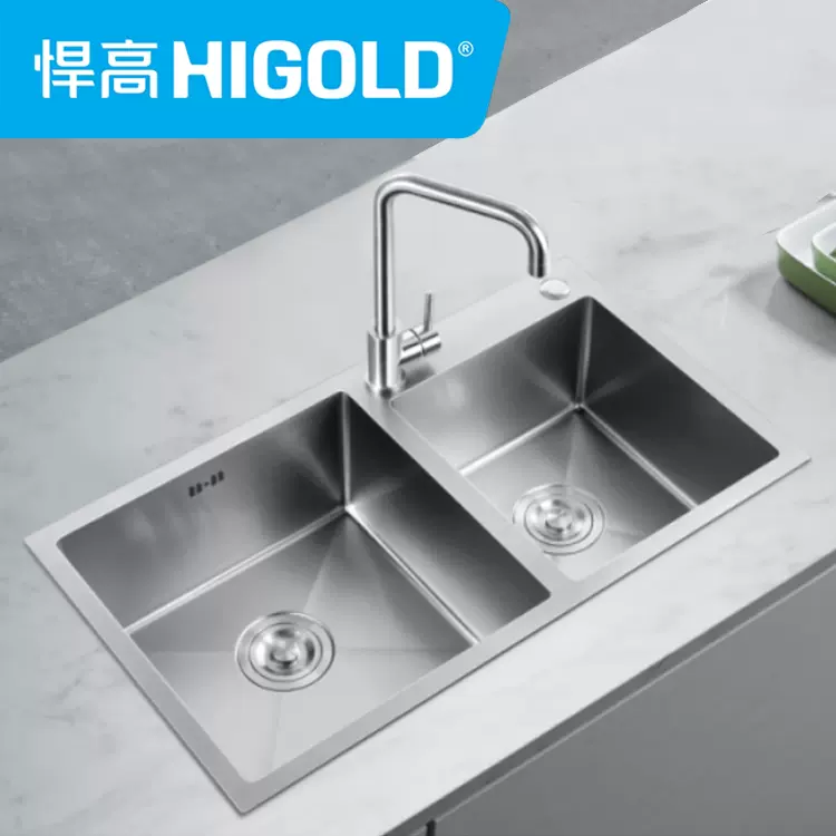 悍高纳米水槽953212厨房洗菜池手工双槽不锈钢尺寸800X450X228mm-Taobao 