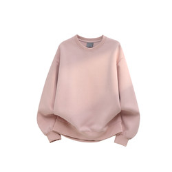 Wainot Pink 400g Heavyweight Loose Round Neck Sweatshirt Basic Style Loose Casual Fleece Top for Men and Women in Autumn