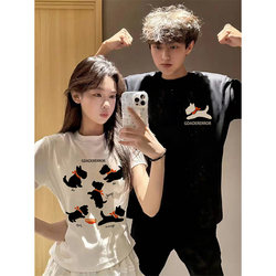 West Highland Couple Outfit Summer Set 2026 New Summer Niche Super Popular Regular Shoulder Slim-Fit Short-Sleeve T-Shirt for Women