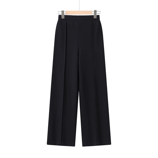 Mom's autumn and winter trousers, versatile casual straight-leg pants for middle-aged and elderly women, elastic waist, loose elastic wide-leg pants