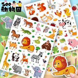 Cartoon Zoo Stickers Lion Tiger Giraffe Elephant Kidsren's Fun Educational Decorative Stickers Handbook Reward Stickers