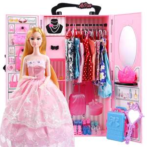 
Children's pink dressing wardrobe wedding dolls house toys birthday gift set girl gift box