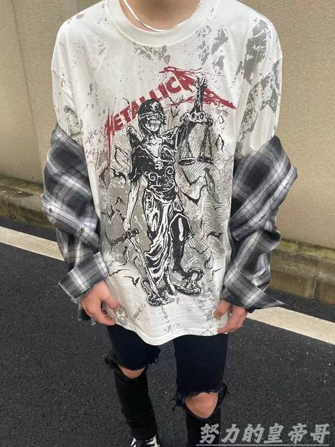 Welfare! Correct version Vintage Heavy Industry VTG kills goddess portrait white ink print high street round neck short sleeves
