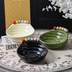 Fruit Plate with Ceramic Fork, Fruit Plate for Living Room and Tea Room, High-End Fruit Bowl, High-End Creative Fruit Fork Set