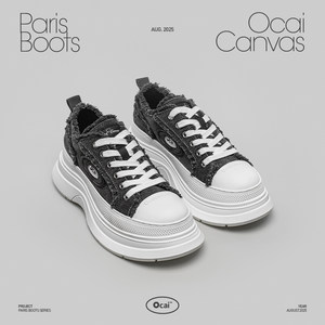 [Celebrity Same Style] Ocai Paris Boots Left Bank Gray Thick-soled Heightened Canvas Shoes Raw Edge Casual Shoes