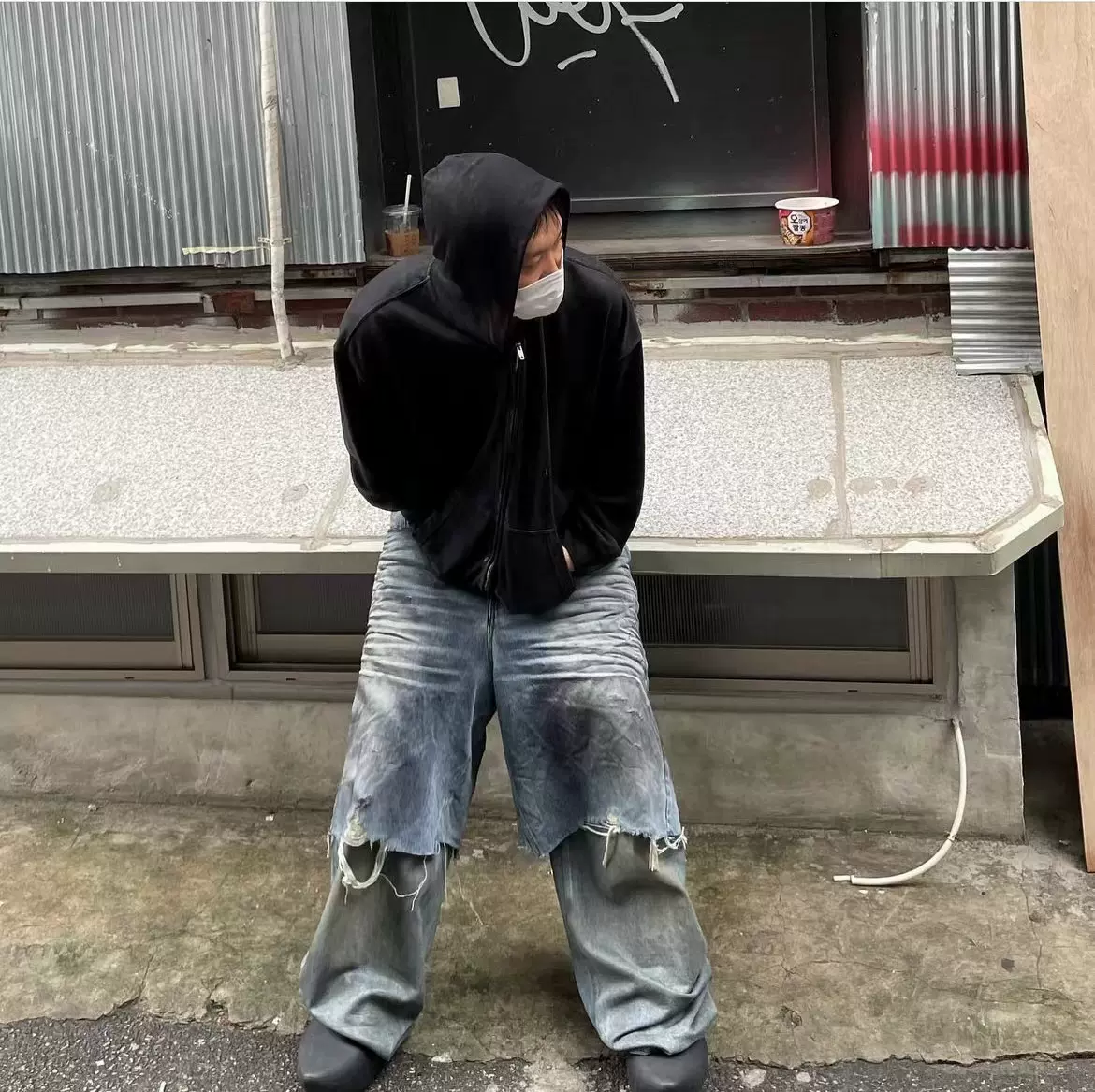 Grailz Project G/R 23ss 破坏泥染做旧拼接牛仔短裤毛边破坏-Taobao 