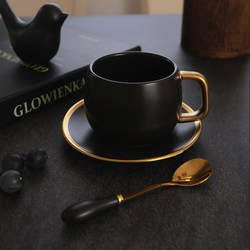 Black Gold Coffee Cup, Saucer, and Spoon Set, Ceramic Cup, Afternoon Tea, Home Use, Light Luxury, Elegant, Simple, European-Style Mug