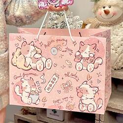 ins Good-Looking Girly Heart Fortune Kitten Gift Bag Large Capacity White Cardboard Thickeneded Exquisite Gift Storage Bag