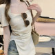 Large size fat mm pure desire square neck short-sleeved T-shirt for women 2025 summer new style slim and versatile irregular hot girl style