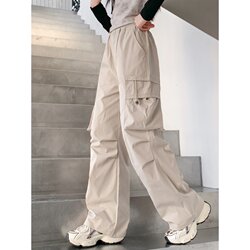 Girls' Cargo Pants, Spring and Autumn 2026 New Style, Stylish Wide-Leg Pants for Children, Trendy and Cool Loose Straight-Leg Long Pants for Older Kids