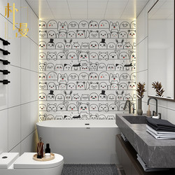 Hand-Painted Cartoon Tiles for Bathroom, Personalized Black and White Bathroom Tiles, Cute Wall Tiles with Expression Patterns for Children's Restroom