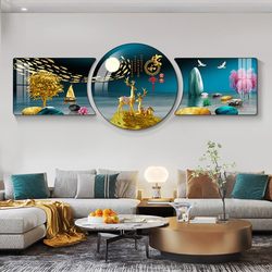 Modern Light Luxury Living Room Decorative Painting with Good Meaning, Sofa Background Wall Hanging Painting, High-End and Grand Mural, New Triptych