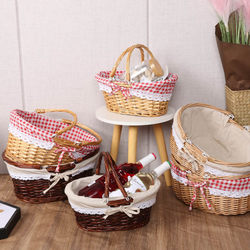 Little Girl Selling Matches Prop Basket Wicker Picnic Basket Woven Basket Hand-Held Basket Countryside Picnic Activity Handle