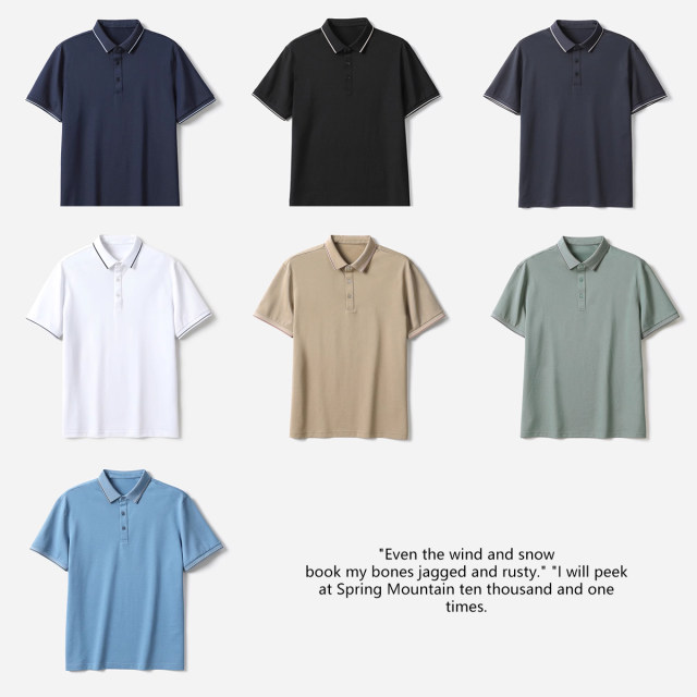 Breathable and comfortable silk cotton ball ground mesh classic POLO neck short-sleeved T-shirt for men MZT08005
