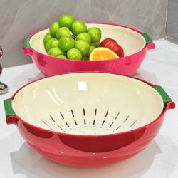 Double-Layer Vegetable Washing Basin with Draining Basket, New Fruit Tray for Home Use, Living Room Coffee Table Fruit Basket, Kitchen Multifunctional Water Filtering Basket, Vegetable Basket