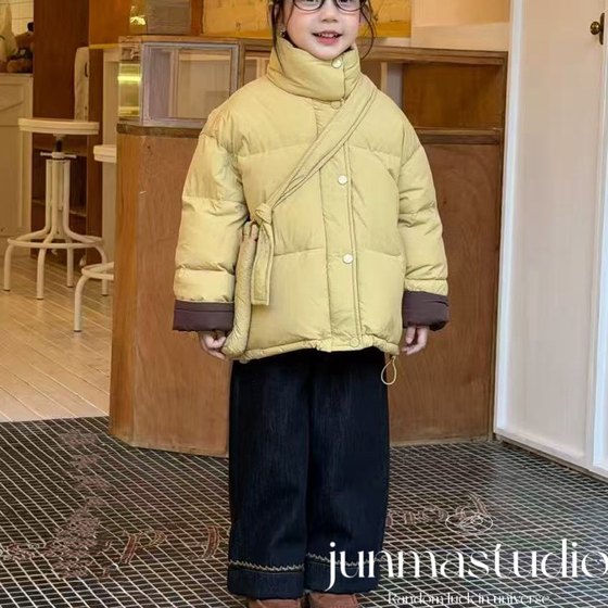 
Branded children's clothing, girls, babies, children's stand-up collar shoulder bags, white duck down jackets, down jackets, alpaca jeans